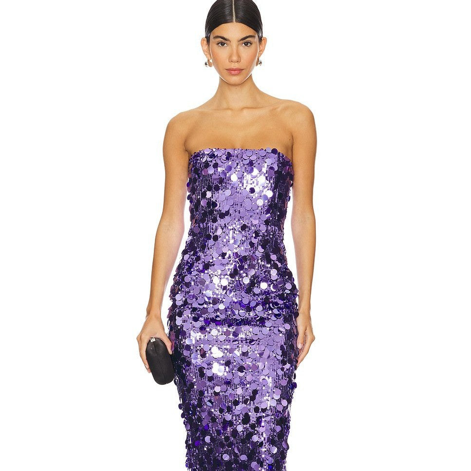 Women Clothing Sexy Tube Top Backless Sequ Dress Sexy Party Party Split Evening Dress Bella Mia